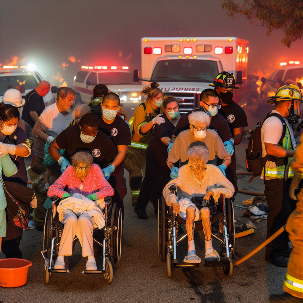 Chaotic evacuation scene during wildfire