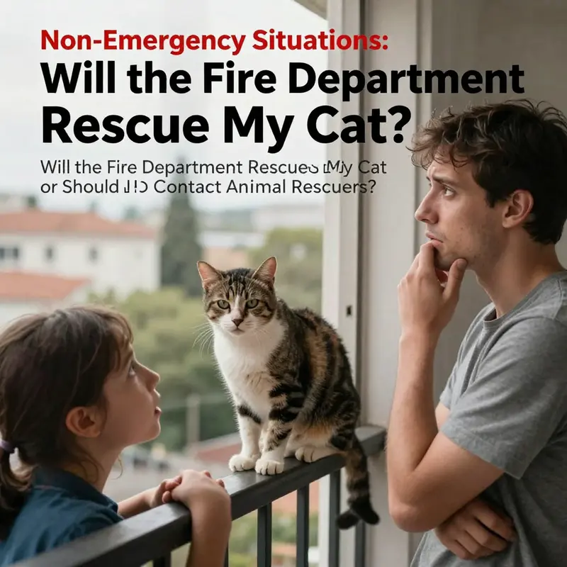 A firefighter actively engaged in the rescue of a cat from a dangerous situation.