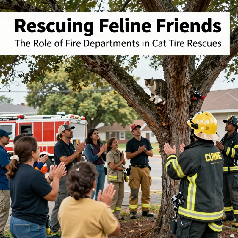 Firefighters rescuing a kitten from a tree, showcasing their commitment to animal welfare.
