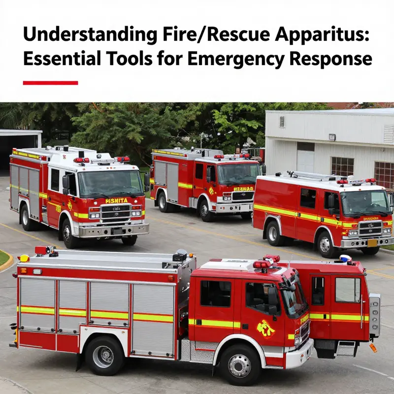 A collection of fire and rescue vehicles actively engaged in emergency situations, showcasing their diverse roles in public safety.