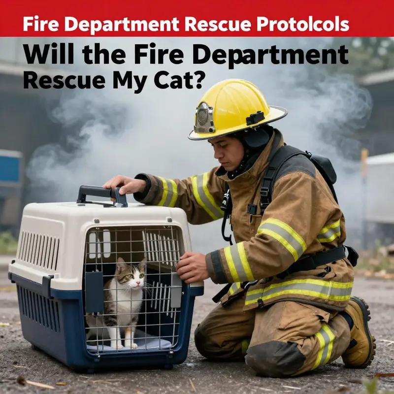 A firefighter actively engaged in the rescue of a cat from a dangerous situation.