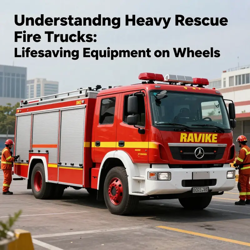 A heavy rescue fire truck actively involved in a rescue operation in an urban environment.