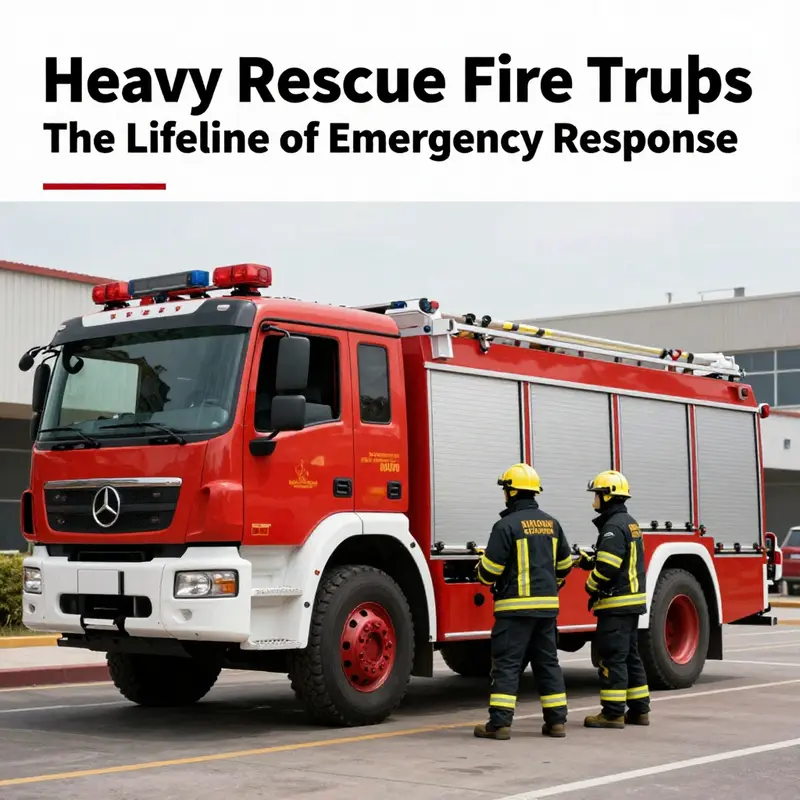 A heavy rescue fire truck actively engaged in a rescue operation in an urban environment.