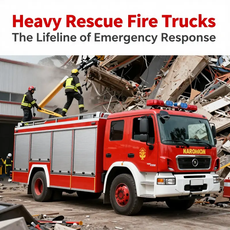 A heavy rescue fire truck effectively demonstrating its functions during an emergency.