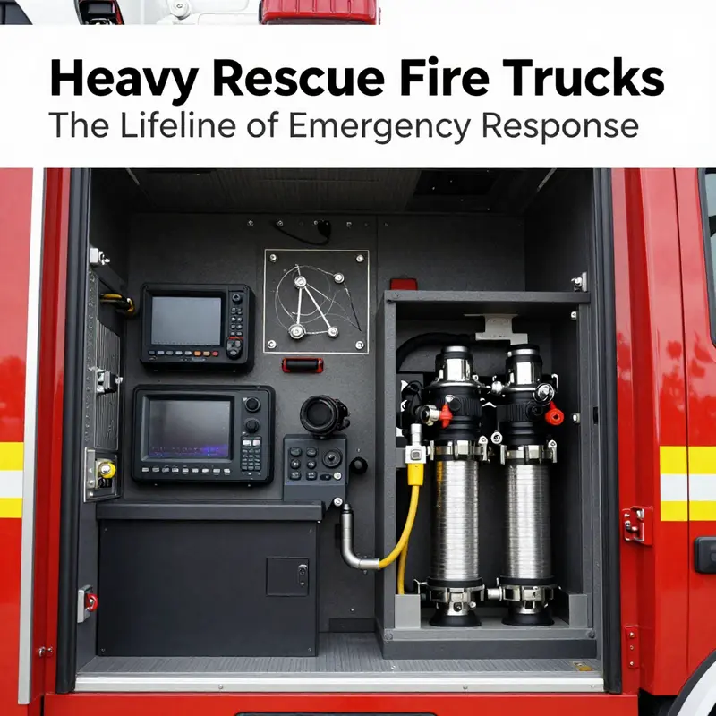 A heavy rescue fire truck effectively demonstrating its functions during an emergency.