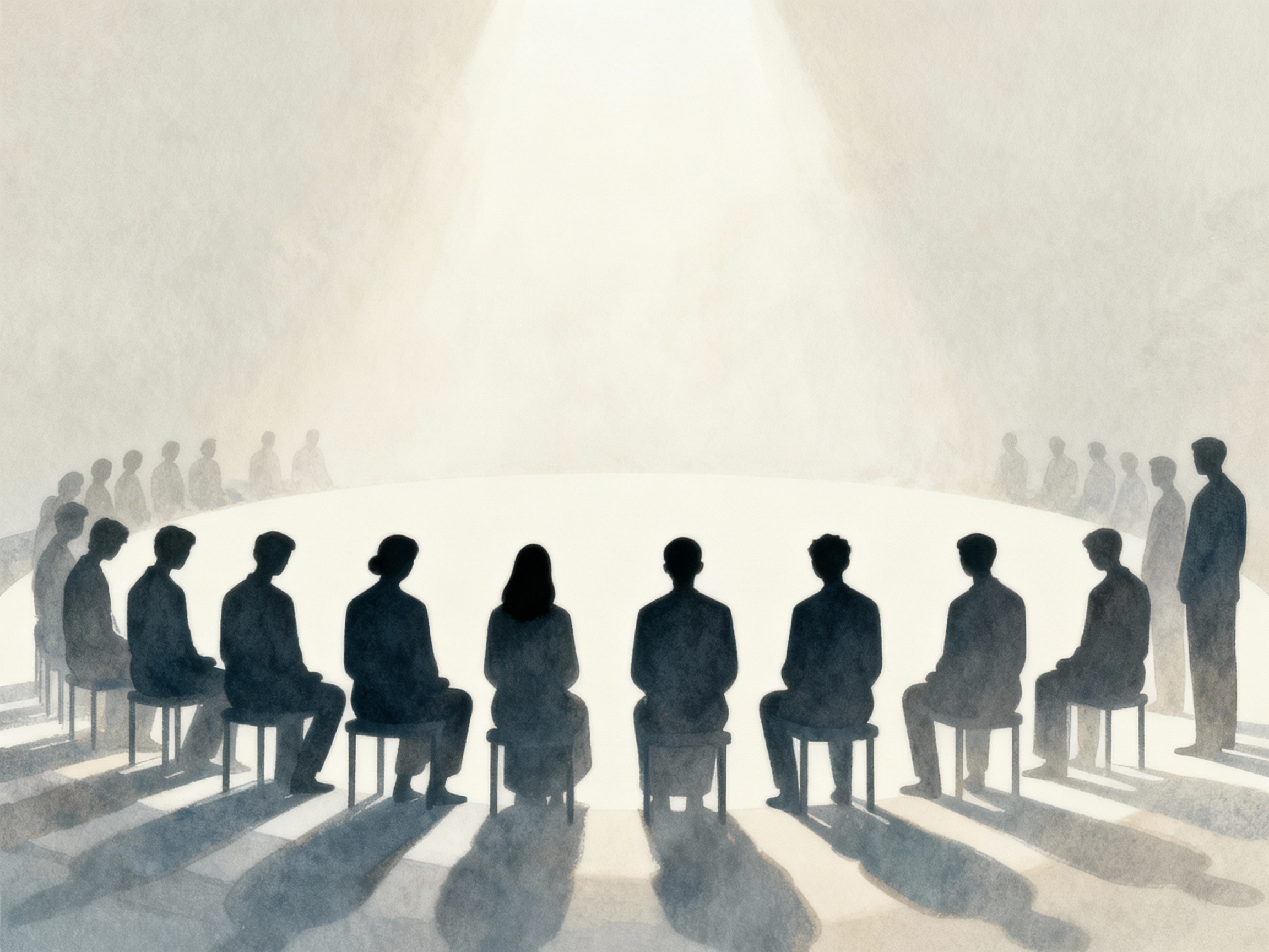 solemn memorial gathering silhouettes without text