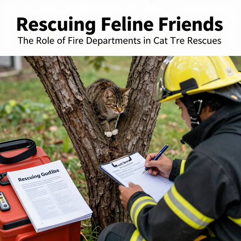 Firefighters rescuing a kitten from a tree, showcasing their commitment to animal welfare.