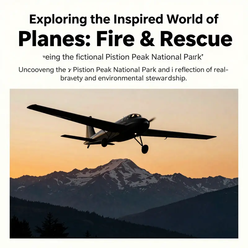 An aircraft silhouette over the serene Piston Peak landscape at sunset, embodying the themes of bravery and environmental care.