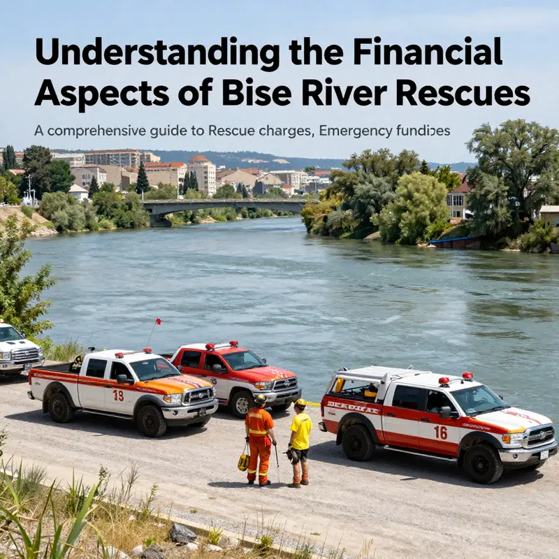 Panoramic view of the Boise River with emergency vehicles positioned along the bank.