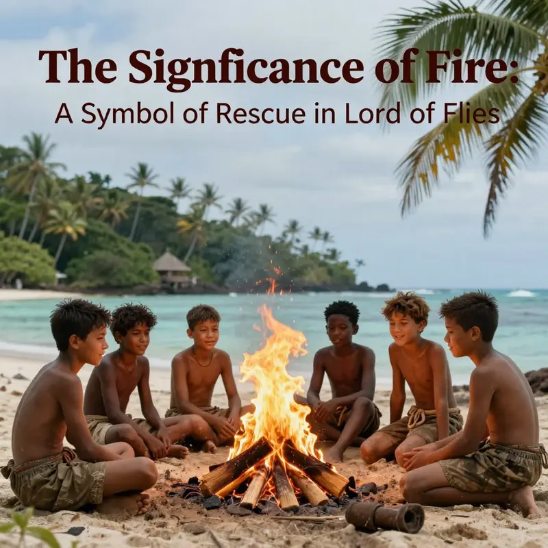 The boys’ initial understanding of civilization as they gather around the fire, signaling for help.