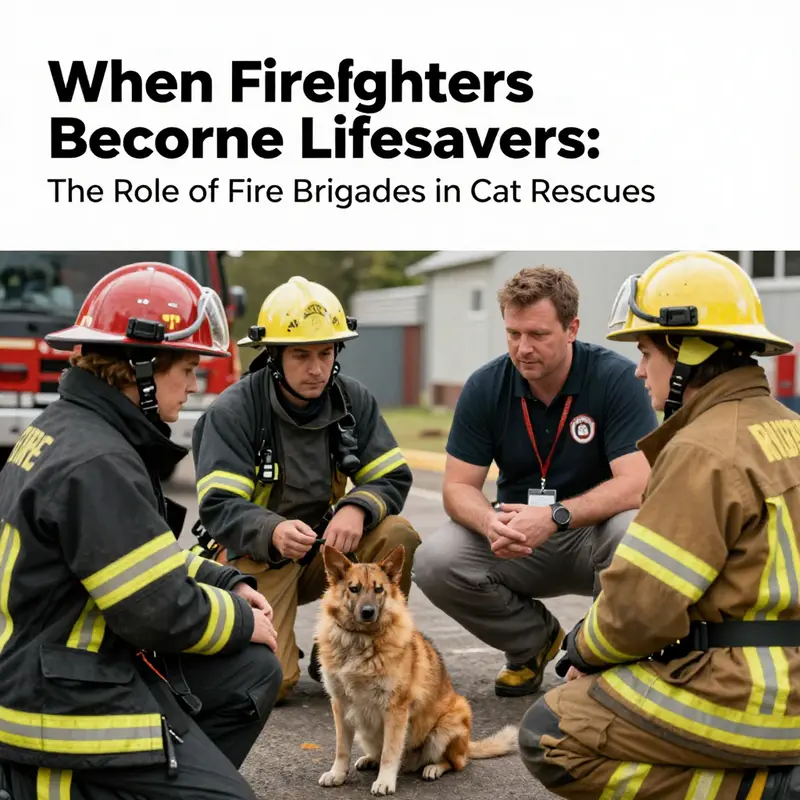 A firefighter rescuing a cat from the aftermath of a wildfire, highlighting the role of fire brigades in animal welfare.