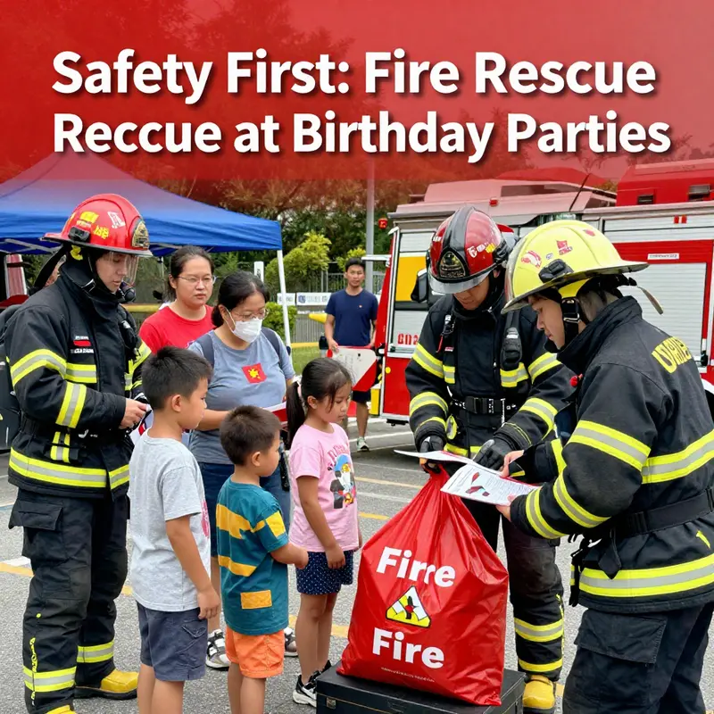 Firefighters responding to an emergency during a birthday party, ensuring the safety of guests.