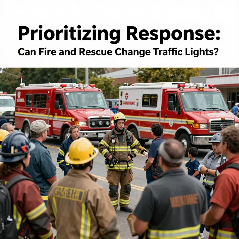 A fire truck activating traffic light preemption technology at an intersection.