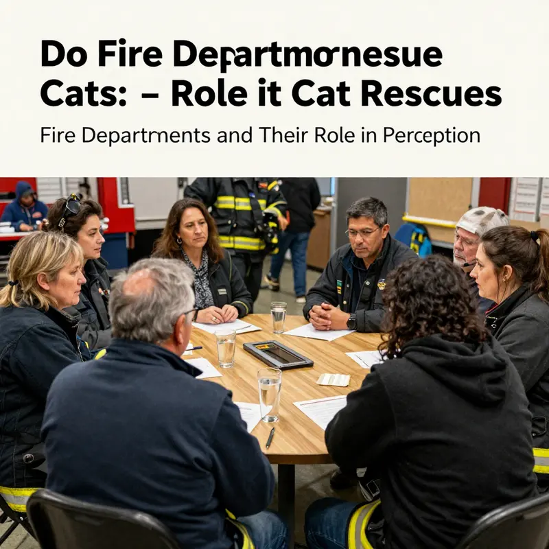 Firefighters demonstrating their commitment to community by rescuing cats in the urban environment.