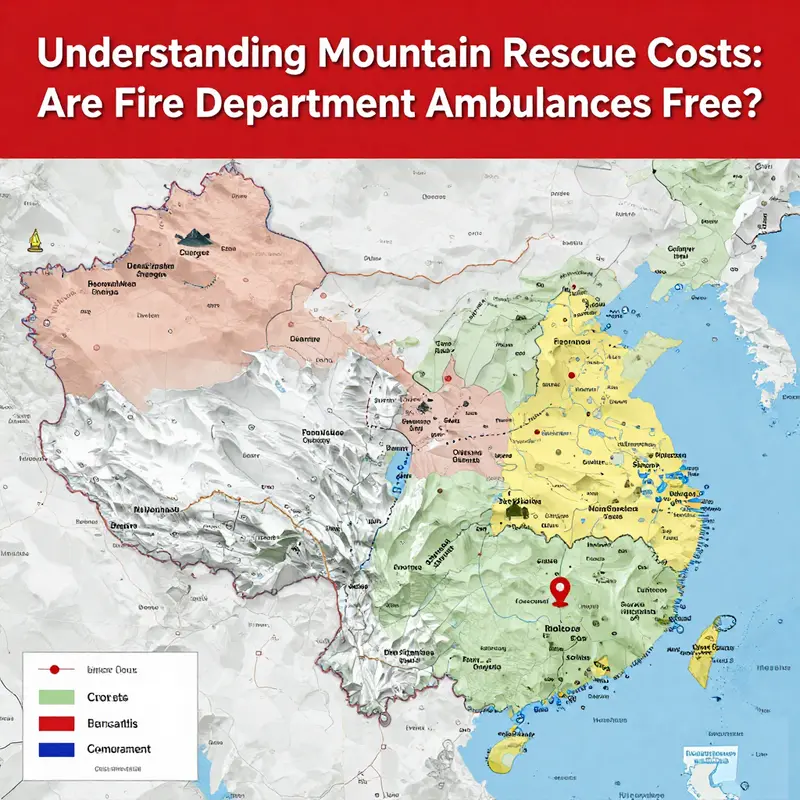 Fire department ambulance poised to assist in mountainous terrains, reflecting the no-cost mountain rescue service model.