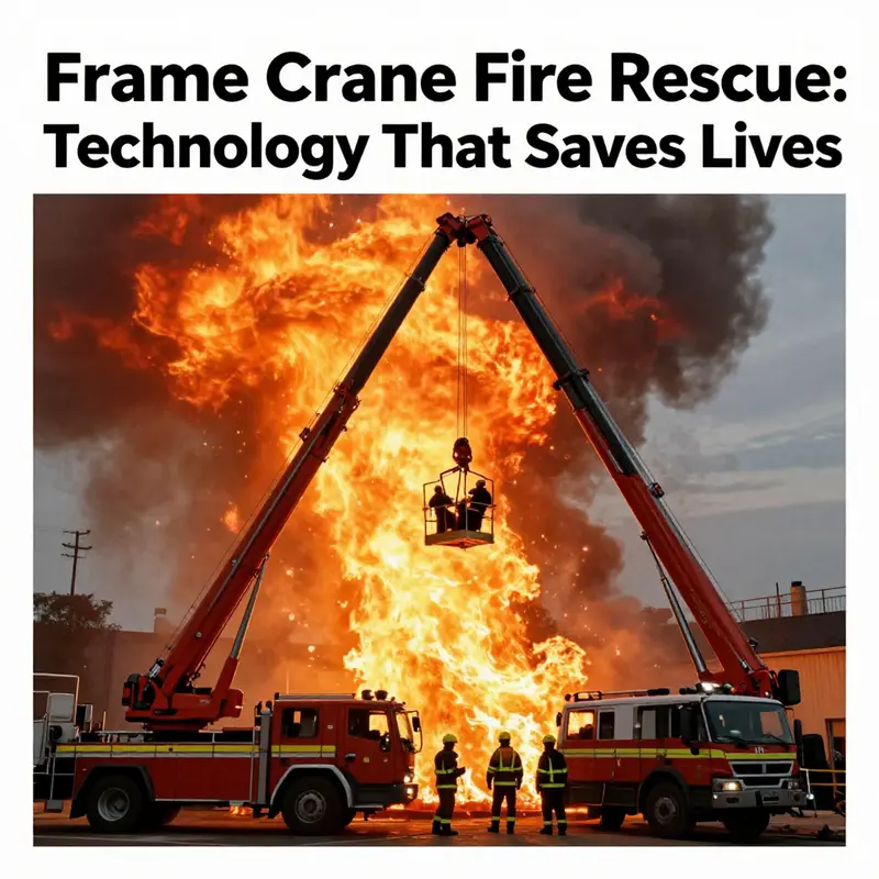 A dramatic scene of emergency responders using an A Frame Crane during a challenging fire rescue operation.