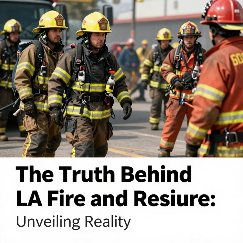 A group of firefighters working together during a rescue operation, illustrating the bravery and teamwork central to LA Fire and Rescue.