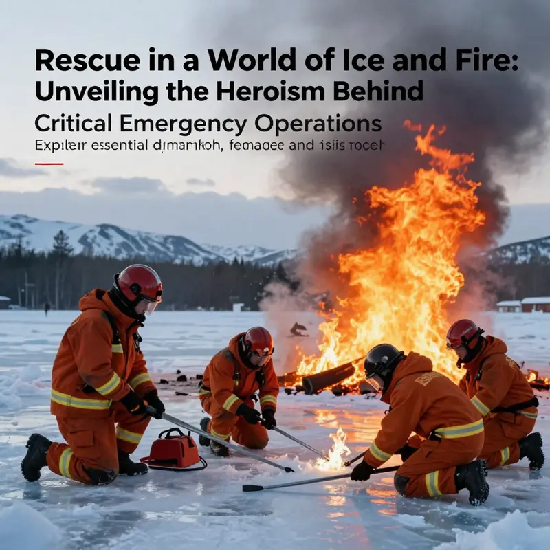 An imagery showcasing the interplay of ice landscapes and warm human efforts in rescue operations.