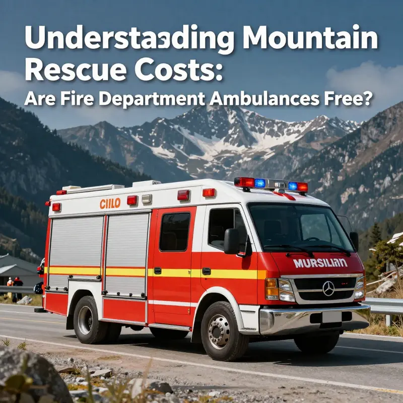Fire department ambulance in action during a mountain rescue, symbolizing emergency response efforts without charges.