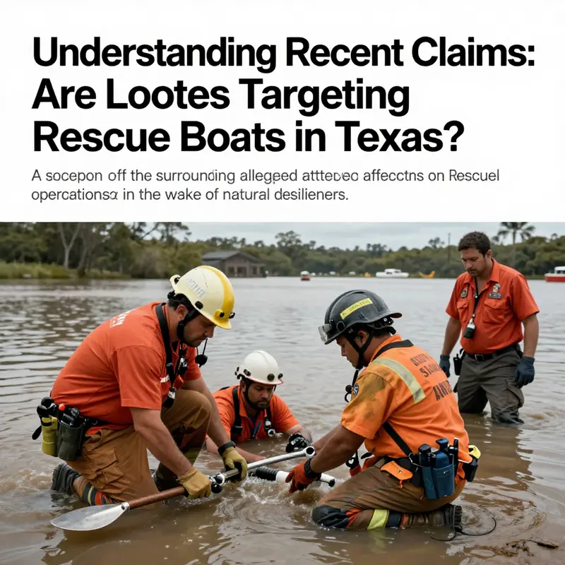 A scene showing rescue workers engaging with citizens during a natural disaster response in Texas, highlighting themes of aid and resilience.
