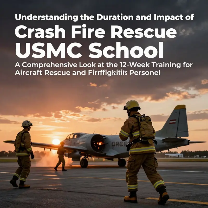 Marines performing firefighting duties at an airfield during sunset, illustrating their role and training from the Crash Fire Rescue School.