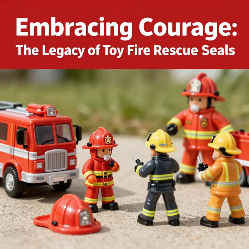 An illustration of toy fire rescue seals capturing the essence of courage and community service in firefighting.