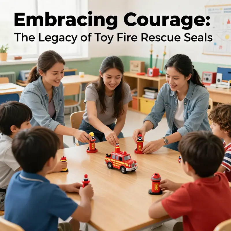 An illustration of toy fire rescue seals capturing the essence of courage and community service in firefighting.
