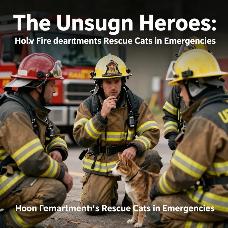 Firefighters bravely rescue a cat from a smoke-filled building, showcasing their commitment to saving lives.