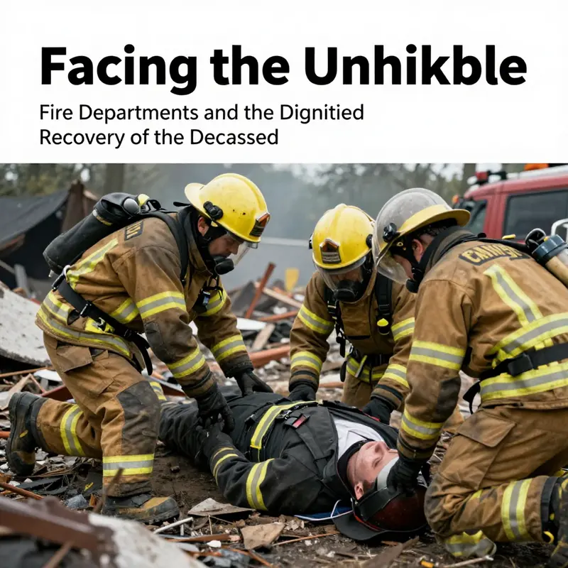 Fire department search and rescue team performing a recovery operation with respect and dignity.