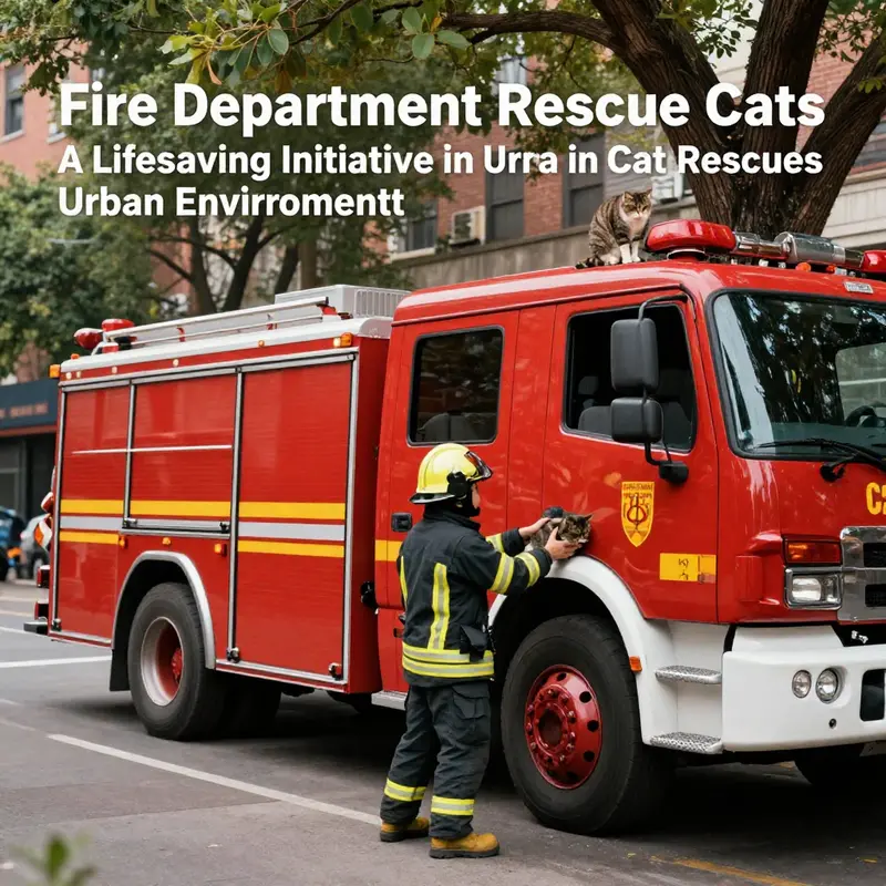 Firefighters demonstrating their commitment to community by rescuing cats in the urban environment.