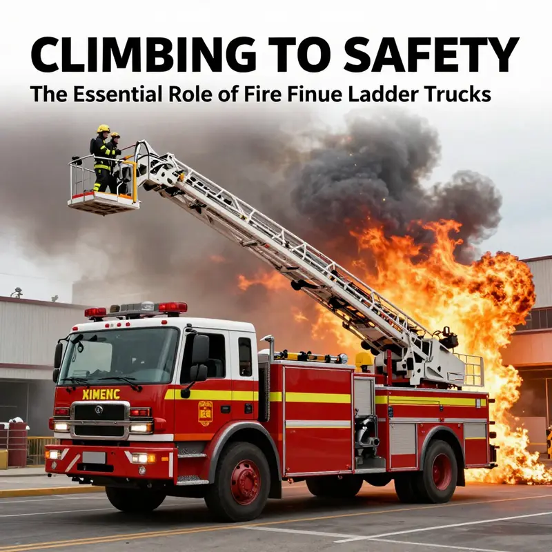 Fire engine ladder truck driving towards a rescue scene with visible urgency and readiness for action.