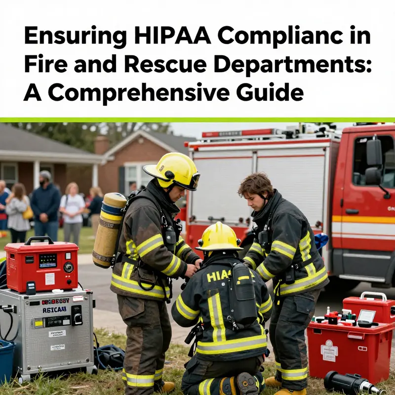 Fire and rescue professionals engaged in a medical response, emphasizing the importance of HIPAA compliance.