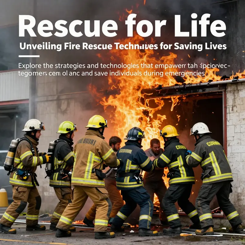 Firefighters working together to rescue victims from a burning building, symbolizing teamwork and dedicated emergency response.