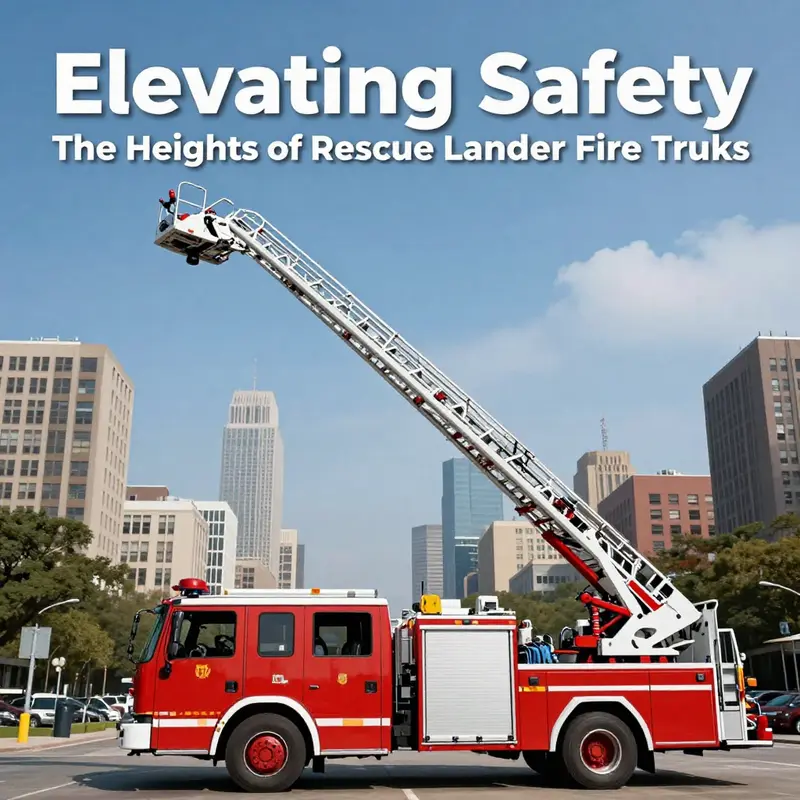 Aerial view of a fire truck extending its ladder to the maximum height in an urban setting.