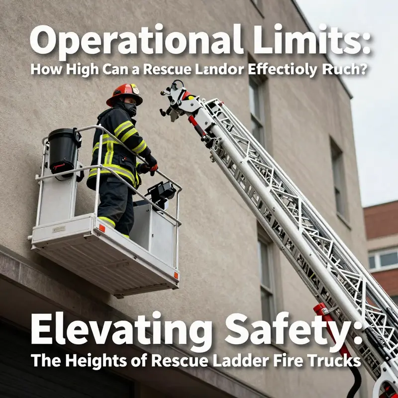 Aerial view of a fire truck extending its ladder to the maximum height in an urban setting.