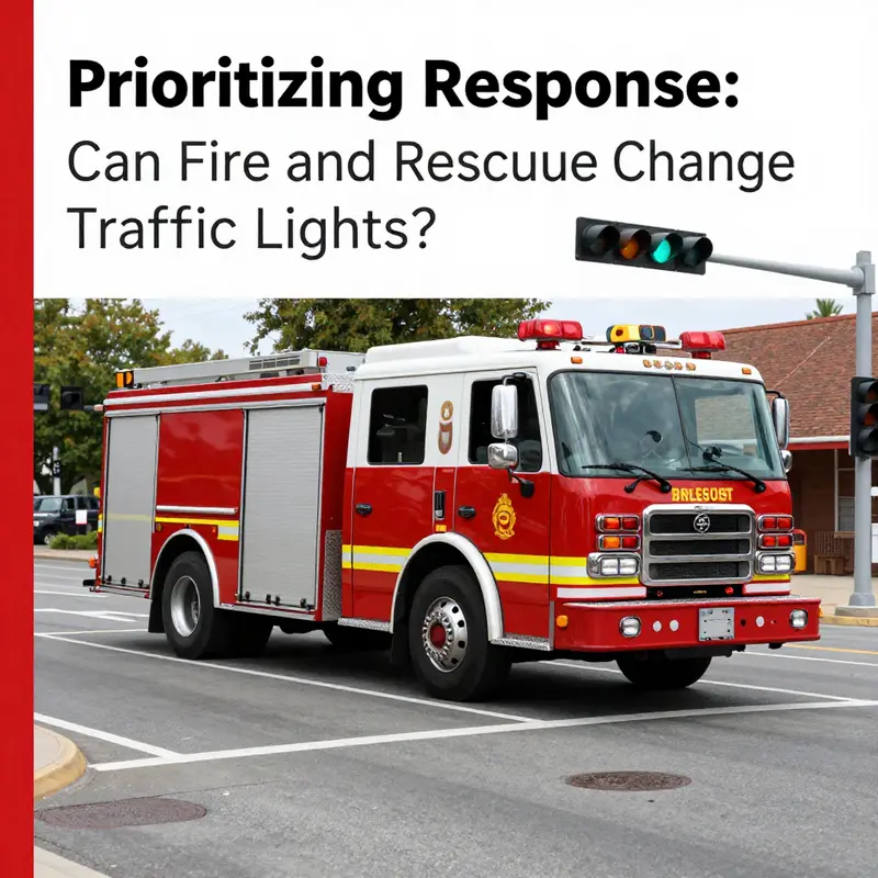 A fire truck activating traffic light preemption technology at an intersection.