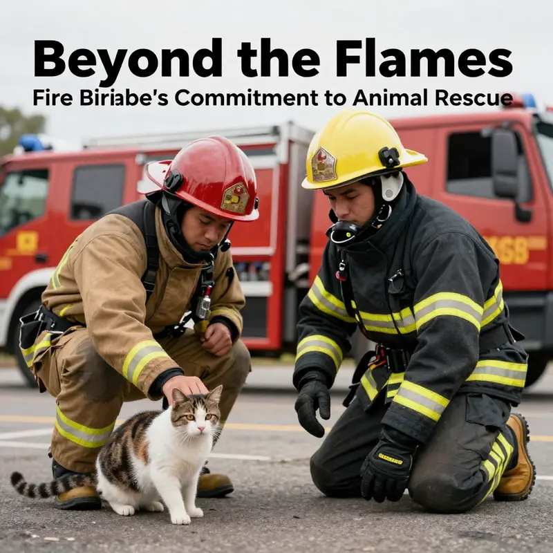 A firefighter holding a rescued cat, showcasing dedication to animal welfare.