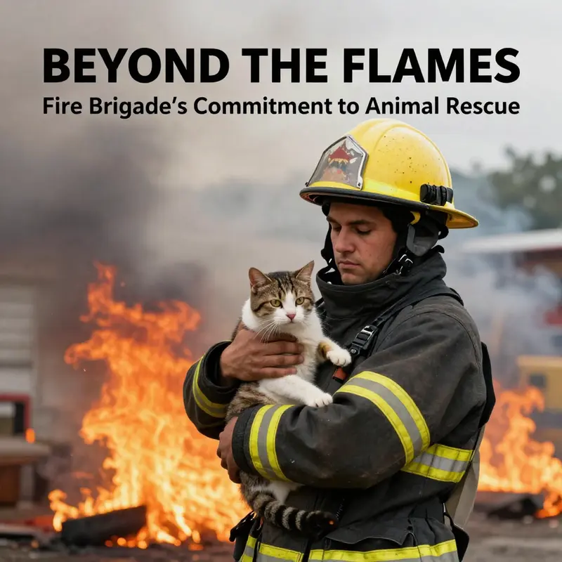A firefighter rescuing a cat from a fire scene, exemplifying their commitment to animal welfare.