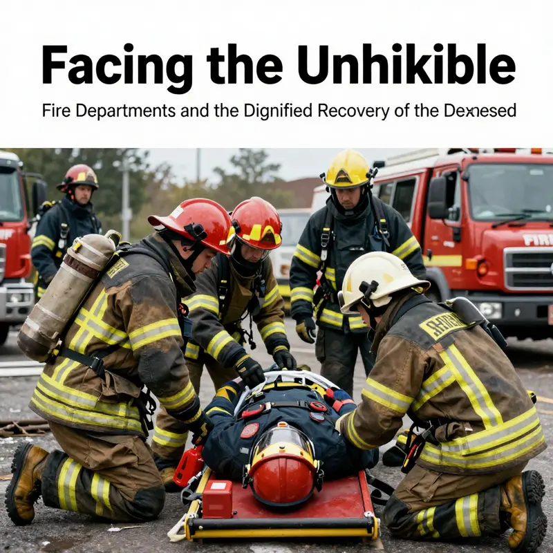 Fire department search and rescue team performing a recovery operation with respect and dignity.