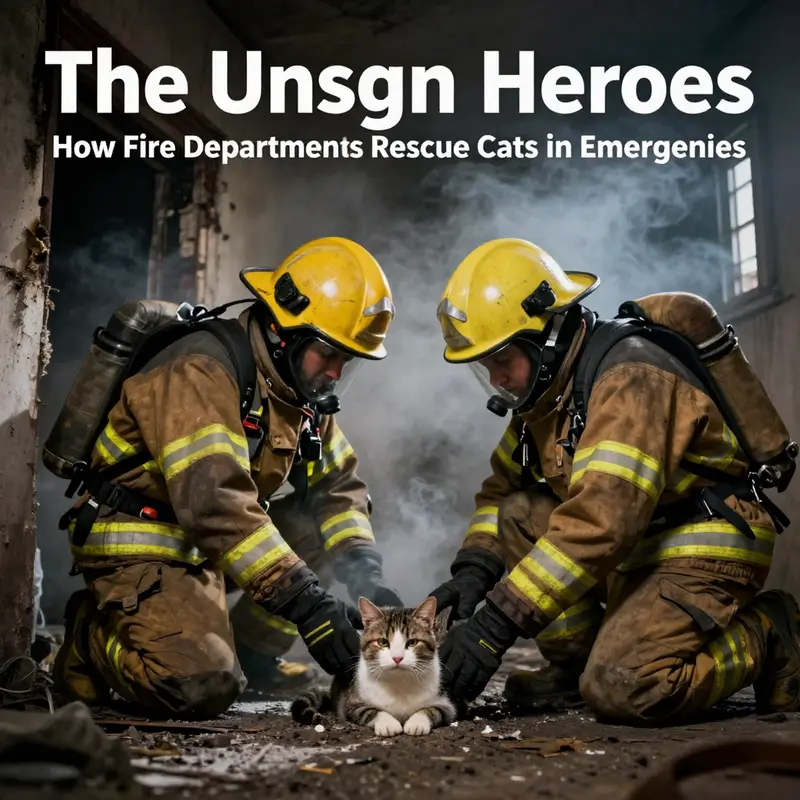 Firefighters bravely rescue a cat from a smoke-filled building, showcasing their commitment to saving lives.