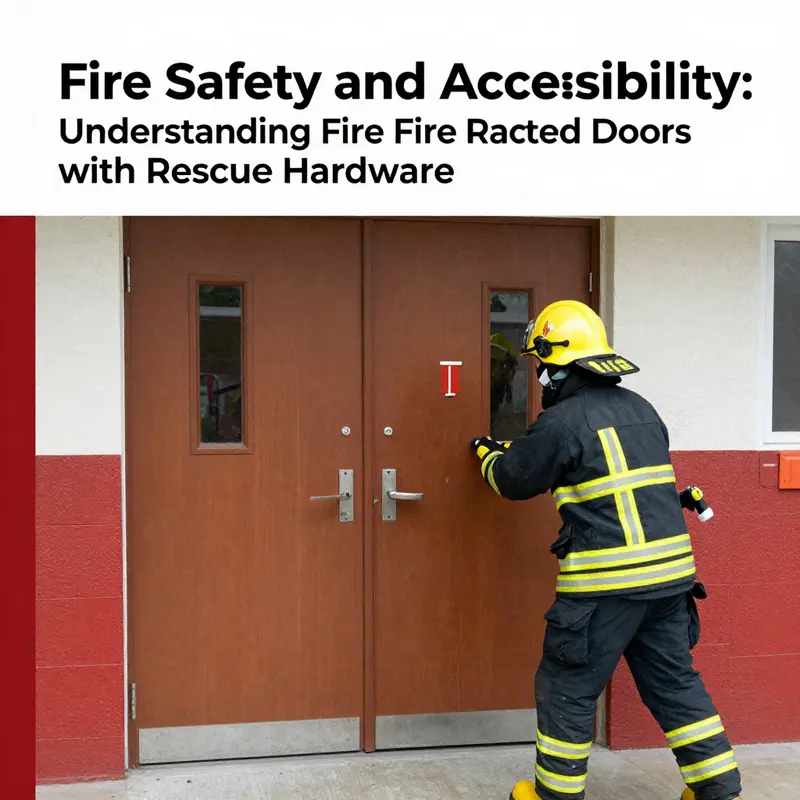 An example of a compliant fire rated door equipped with rescue hardware, showing essential labeling and standards.