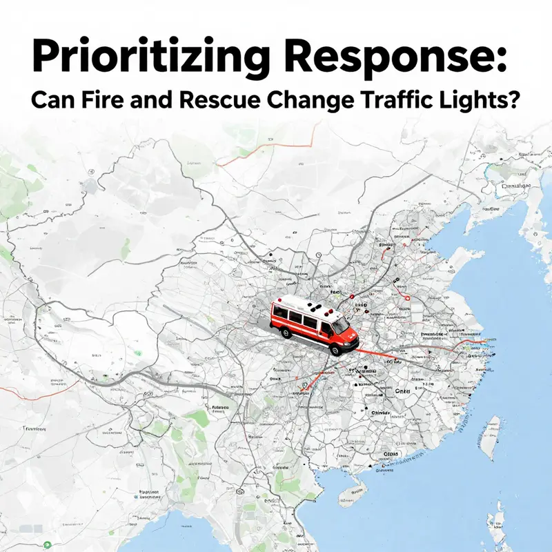 A fire truck activating traffic light preemption technology at an intersection.
