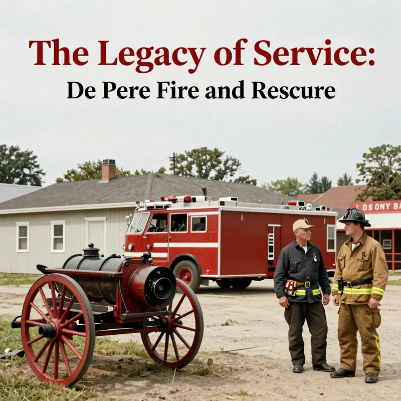 A glimpse of De Pere Fire and Rescue’s early days, highlighting historical equipment and firefighters.