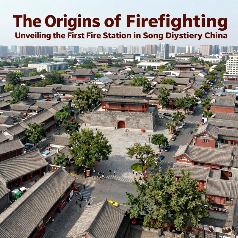 Illustration of Kaifeng during the Song Dynasty, featuring the first organized fire station.