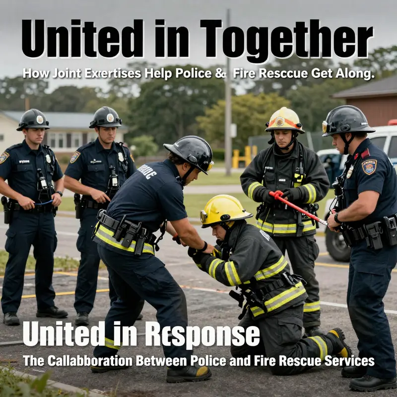 Police and fire rescue personnel collaborating effectively at an emergency site, demonstrating real-time teamwork.