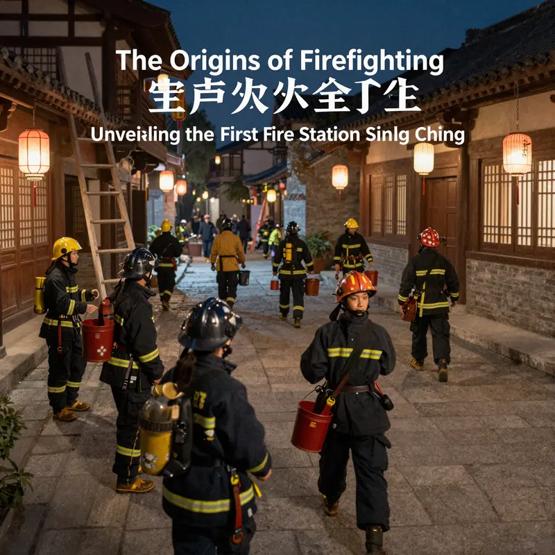 Illustration of Kaifeng during the Song Dynasty, featuring the first organized fire station.