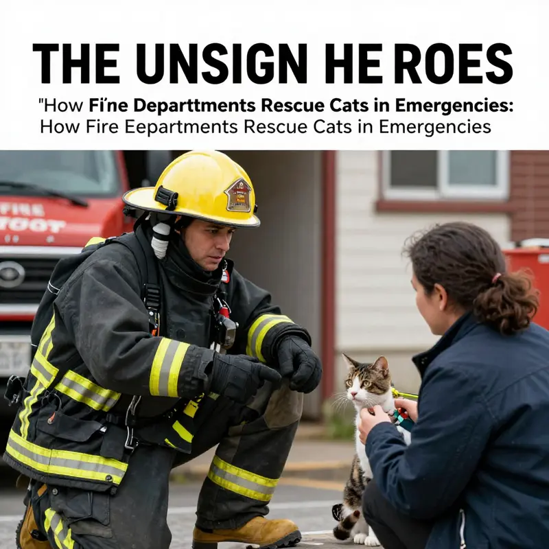 Firefighters bravely rescue a cat from a smoke-filled building, showcasing their commitment to saving lives.