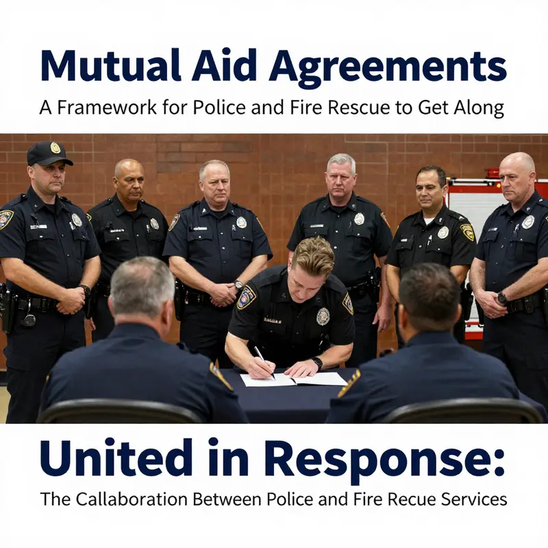 Police and fire rescue personnel collaborating effectively at an emergency site, demonstrating real-time teamwork.