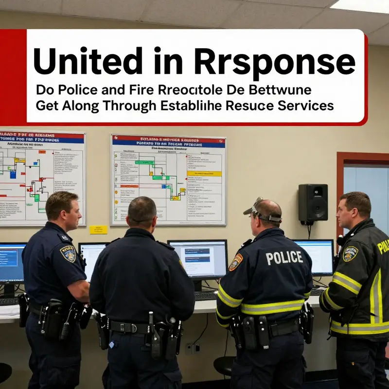 Police and fire rescue personnel collaborating effectively at an emergency site, demonstrating real-time teamwork.