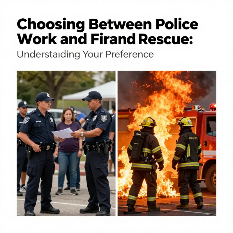 A visual comparison of police work and fire and rescue, highlighting their distinct environments and community roles.